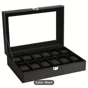 New 12 Slot Black Watch Display Case